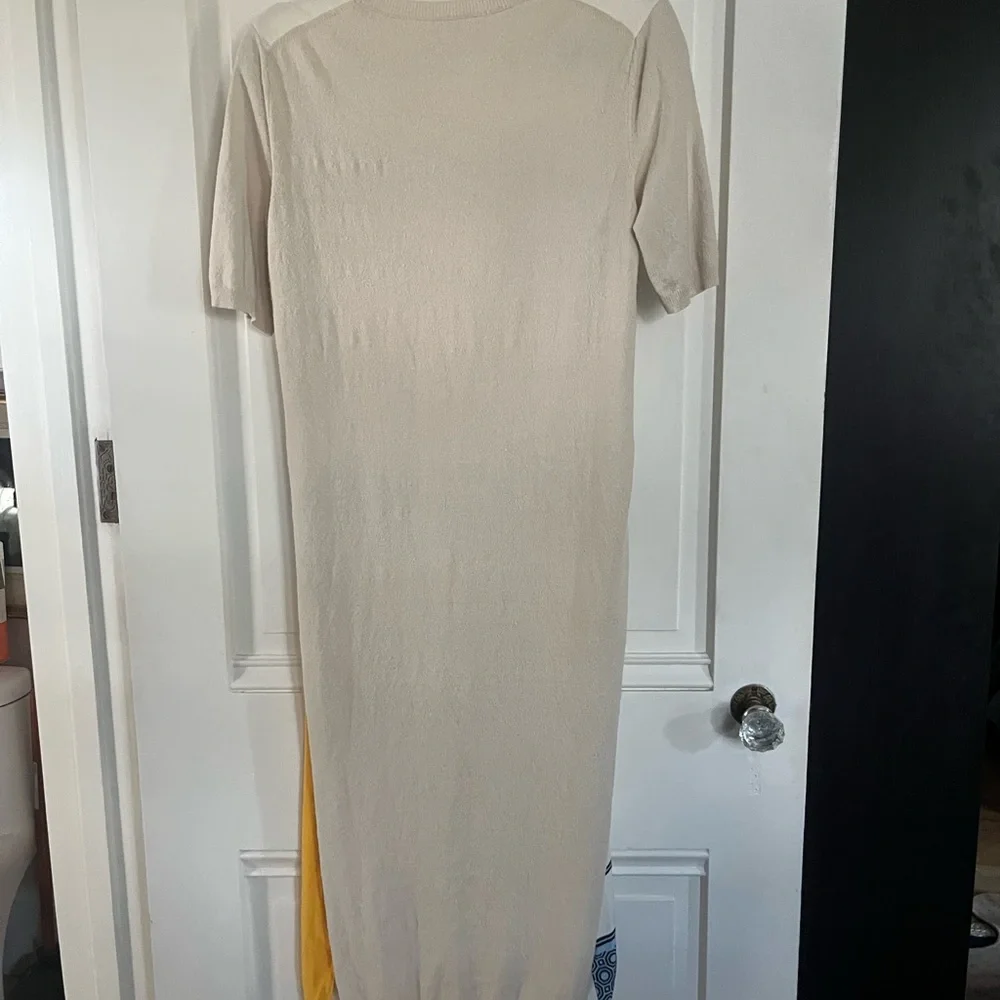 Tory Burch Cream, Blue, Green & Mustard Geometric Midi Dress - Picture 5 of 6